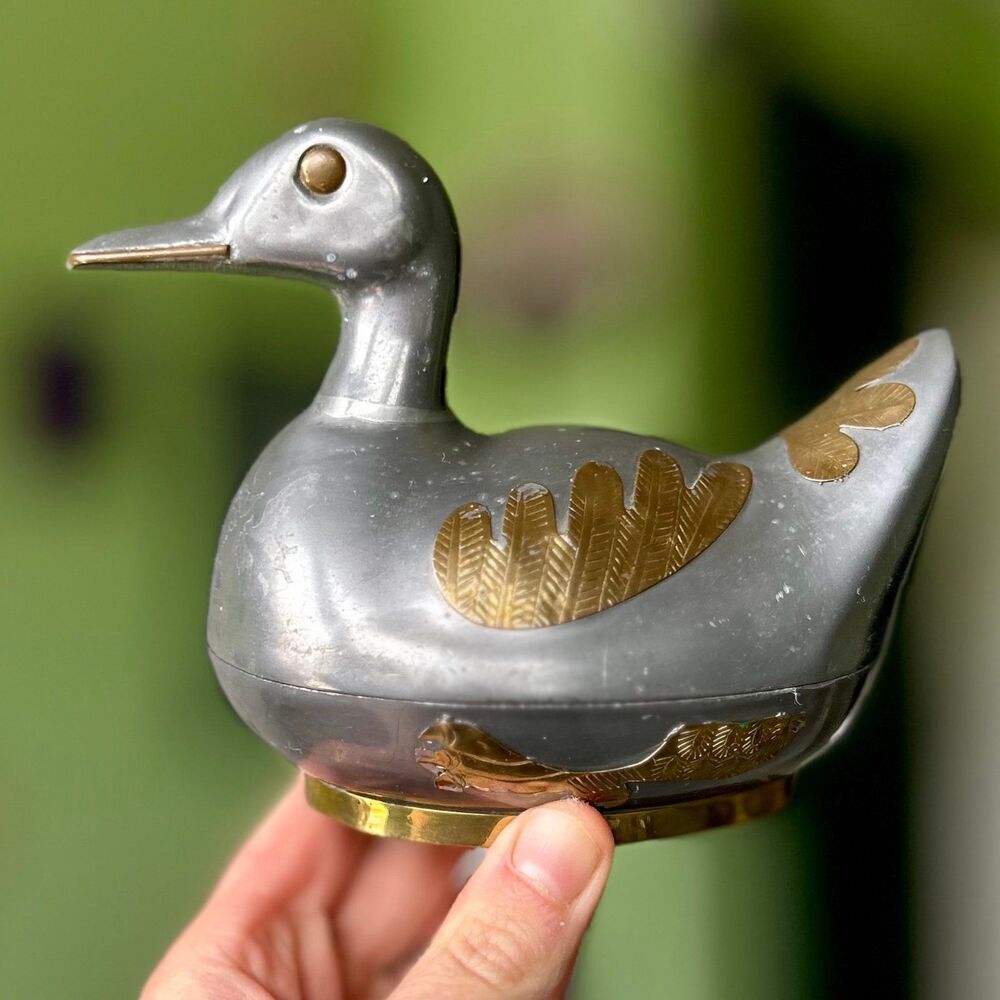 VTG Farmhouse Collectible Gatco Solid Brass Duck Soap Dish With Cover